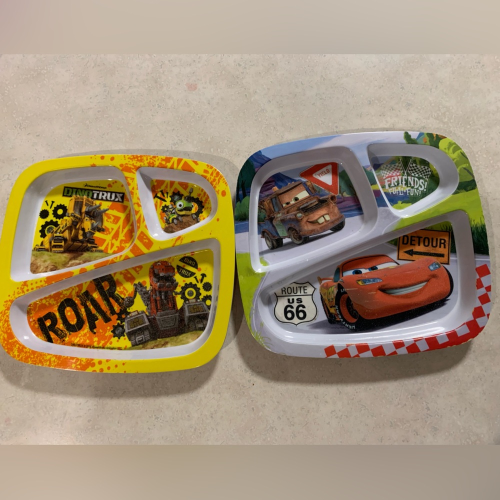 Disney Cars & Dinotrux Kids Plate Set - Yellow and White